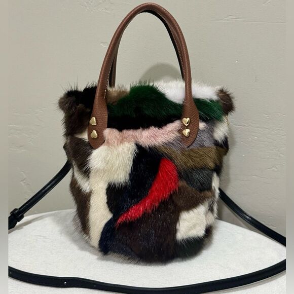Colorful Real Mink Fur Handmade Top Handles Bag/Crossbody - Picture 1 of 12